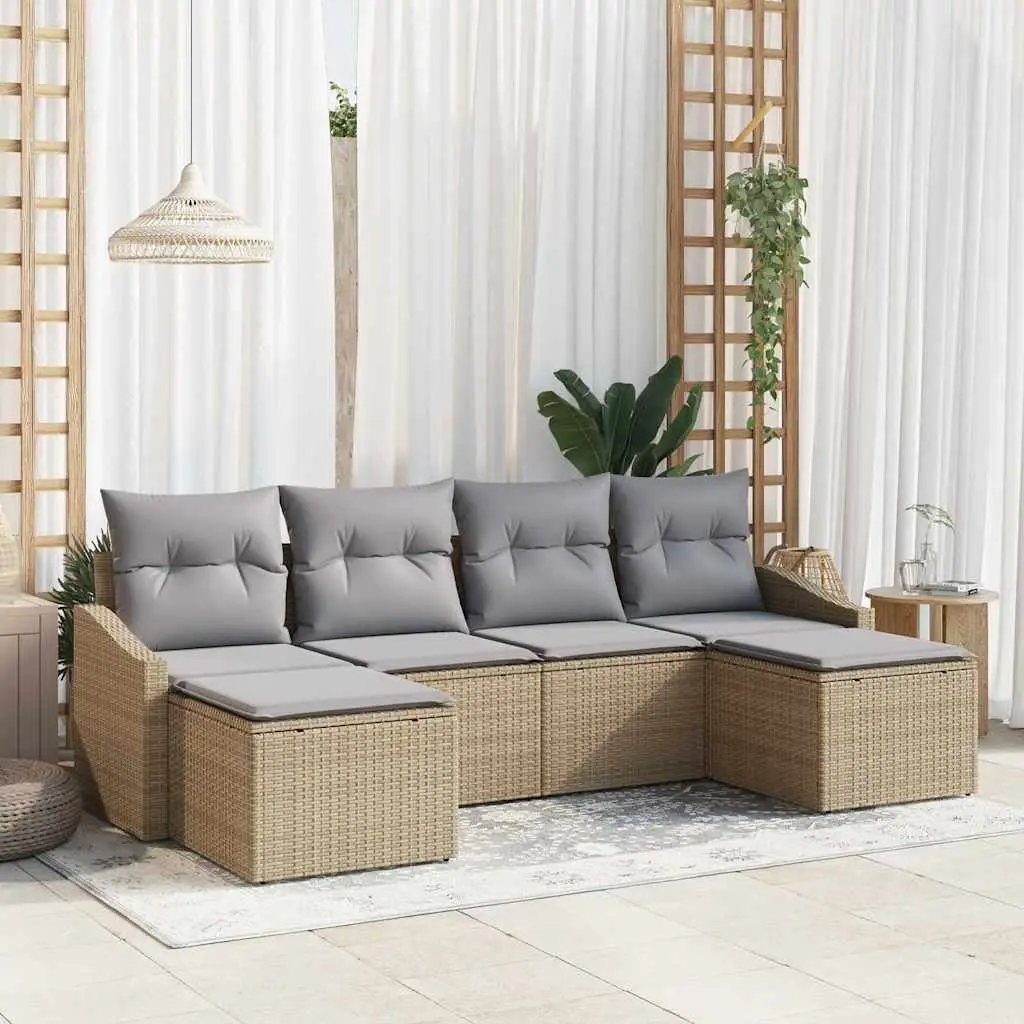 Ensemble de Canapés avec coussin 6 pcs Beige polyrotin vidaXL 3346830 beige et gris