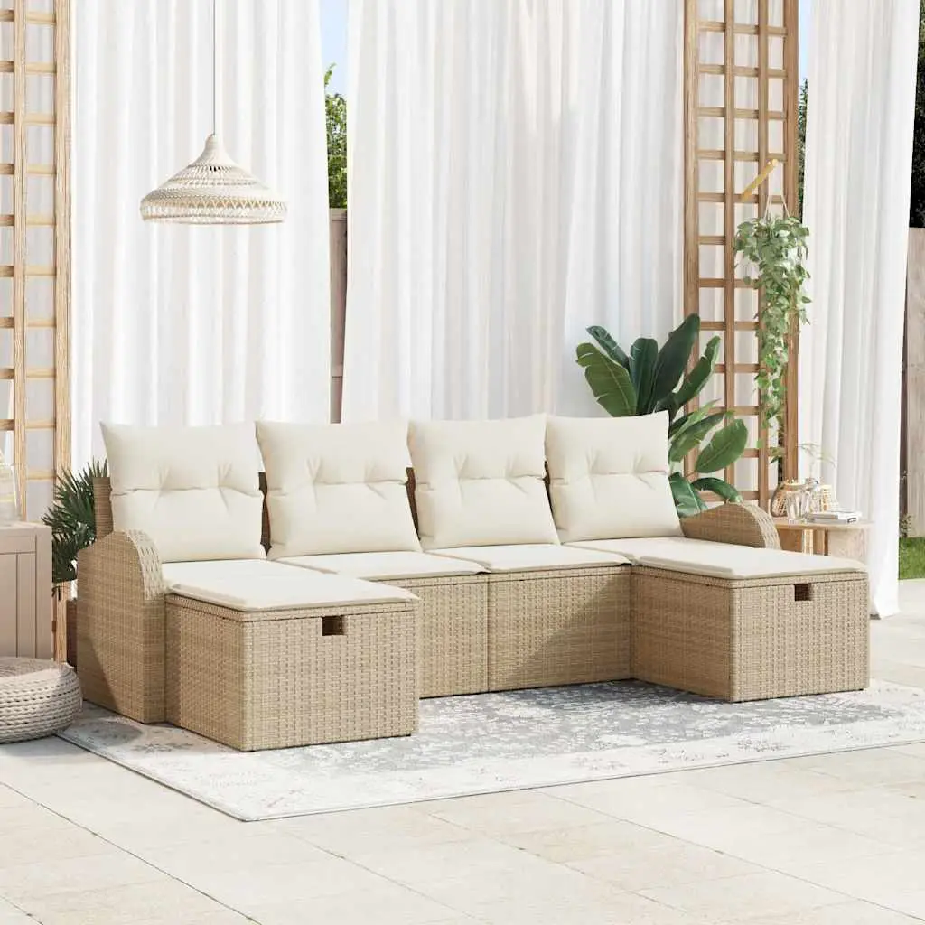 Ensemble de canapé de jardin avec coussin 6 pcs Beige polyrotin vidaXL 3360452 Beige