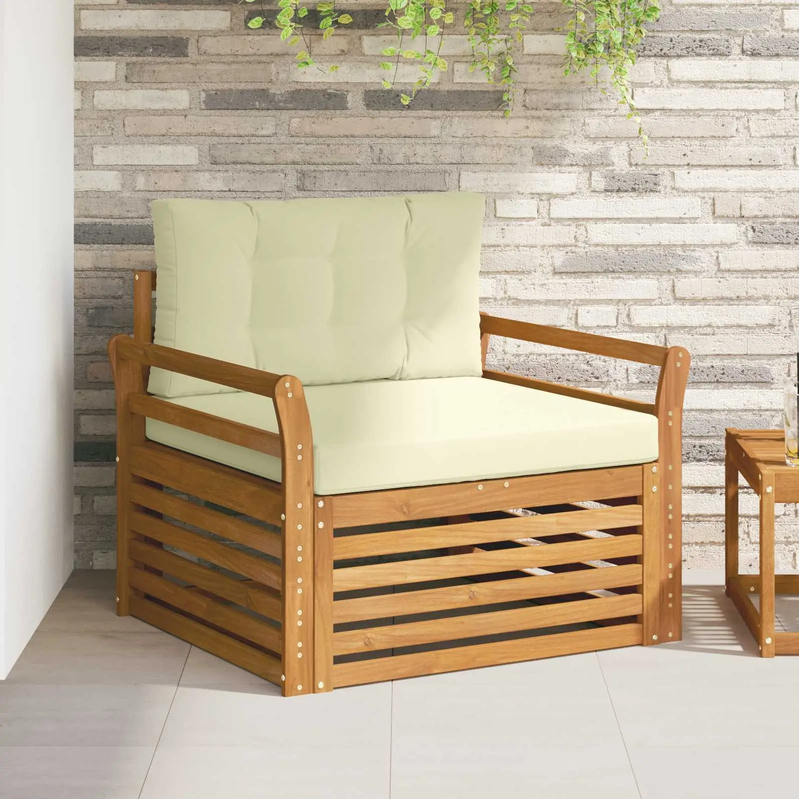 Canapé d’extérieur Bois d’acacia massif et polyester vidaXL 3436395 Naturel et crème