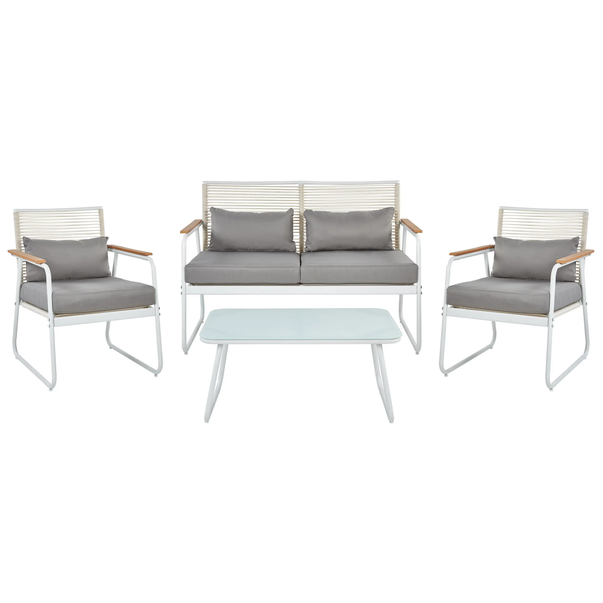 Ensemble de salon de jardin – Mobilier de jardin avec table 4 places POMONTE Métal Blanc