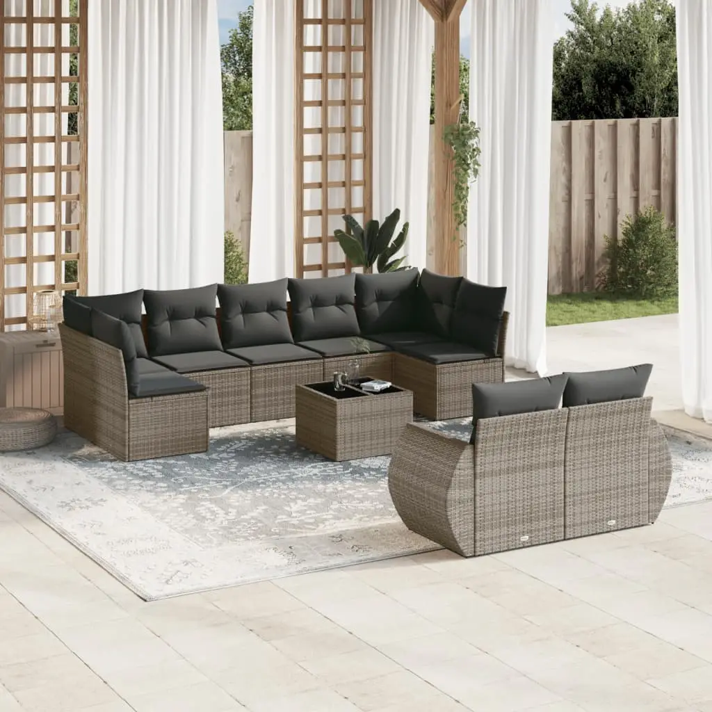 Ensemble de jardin 9 places en résine tressée modulable avec coffre de rangement et table Gris – ComfortXL Outdoor Living