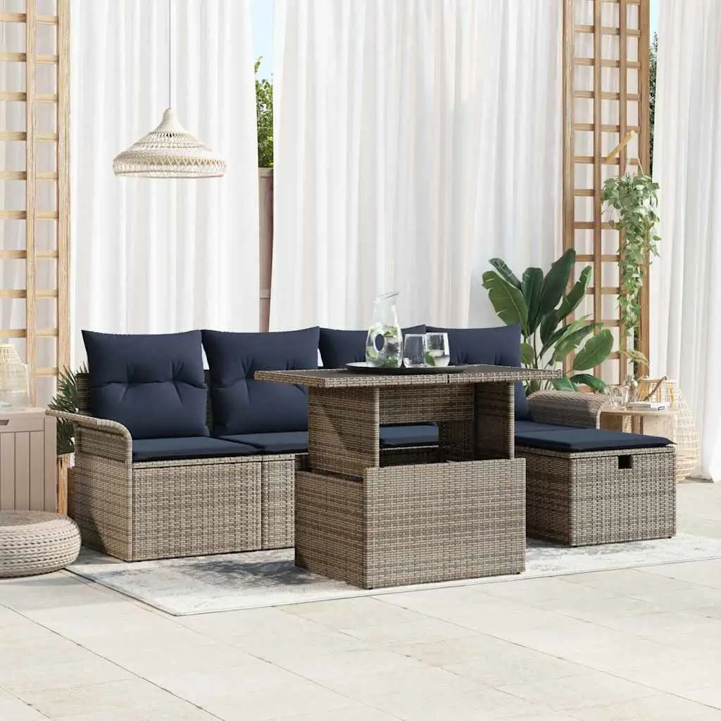 Ensemble de canapé de jardin avec coussin 6 pcs Gris polyrotin vidaXL 3361004