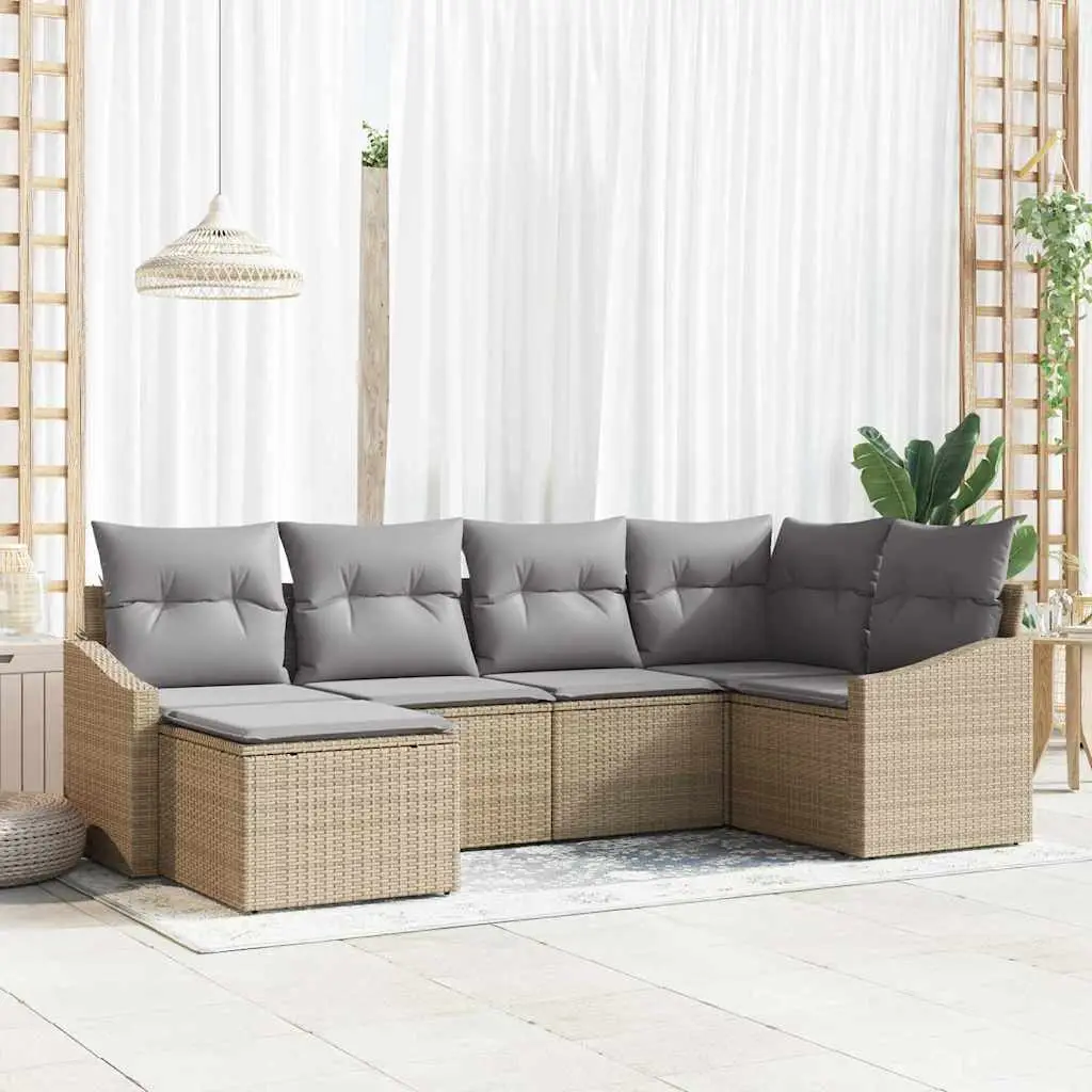 Ensemble de Canapés avec coussin 6 pcs Beige polyrotin vidaXL 3346790 beige et gris