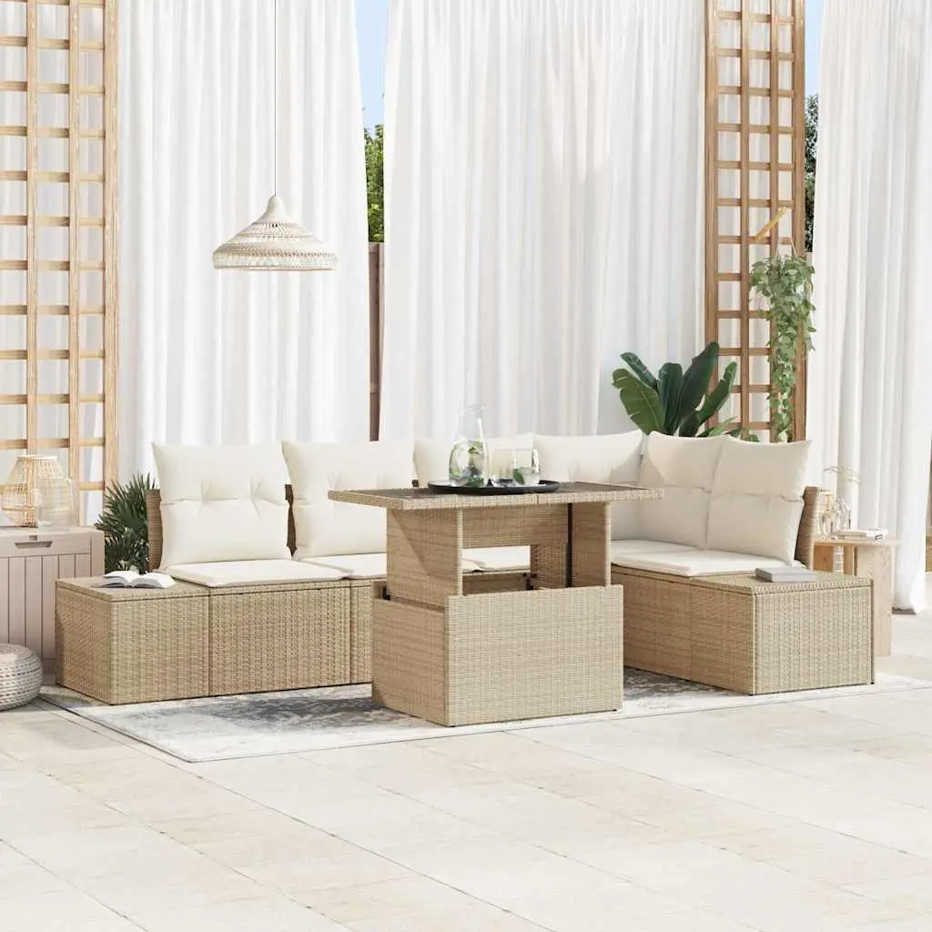 Ensemble de canapé de jardin avec coussin 6 pcs Beige polyrotin vidaXL 3349187 beige et crème