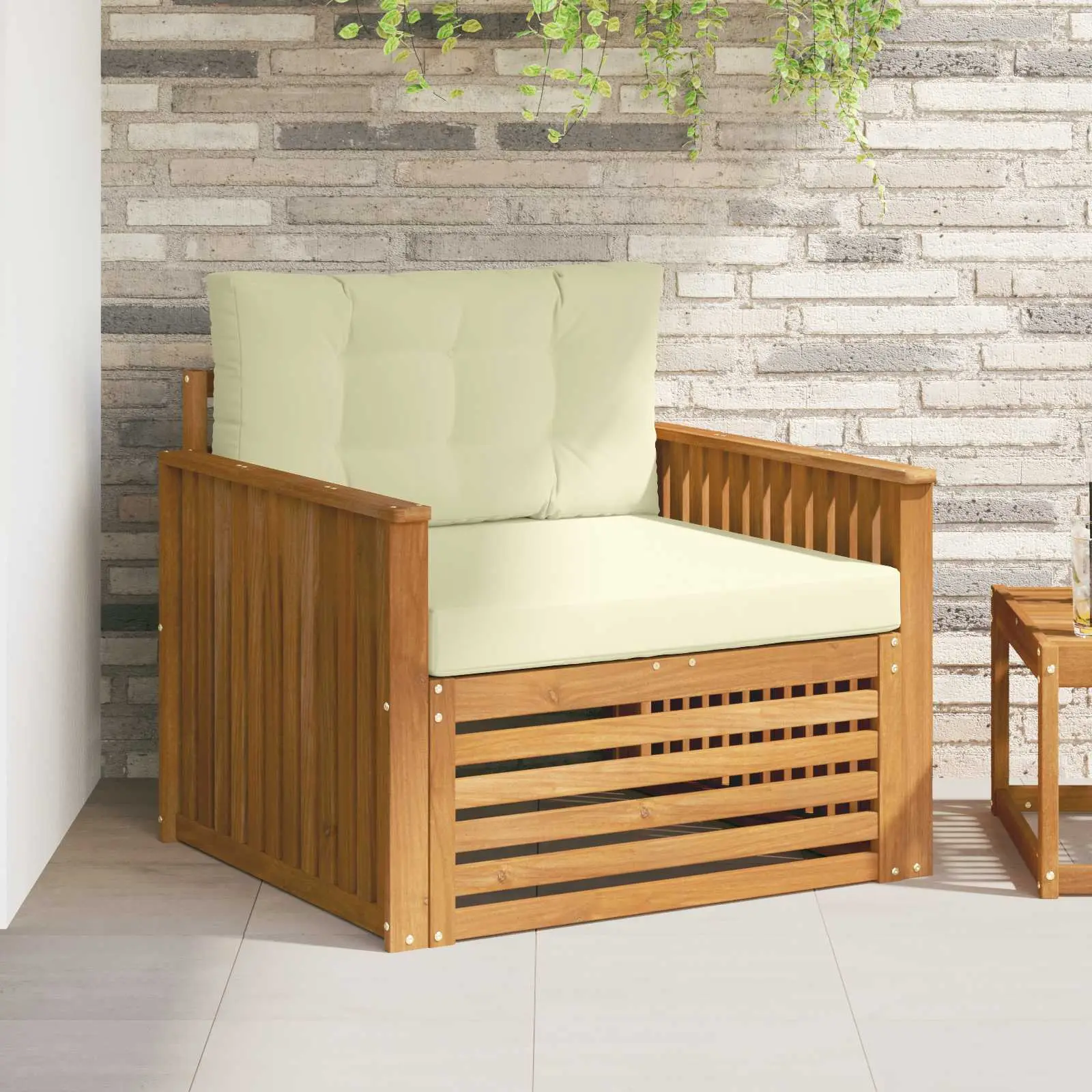 Canapé d’extérieur Bois d’acacia massif et polyester vidaXL 3436390 Naturel et crème