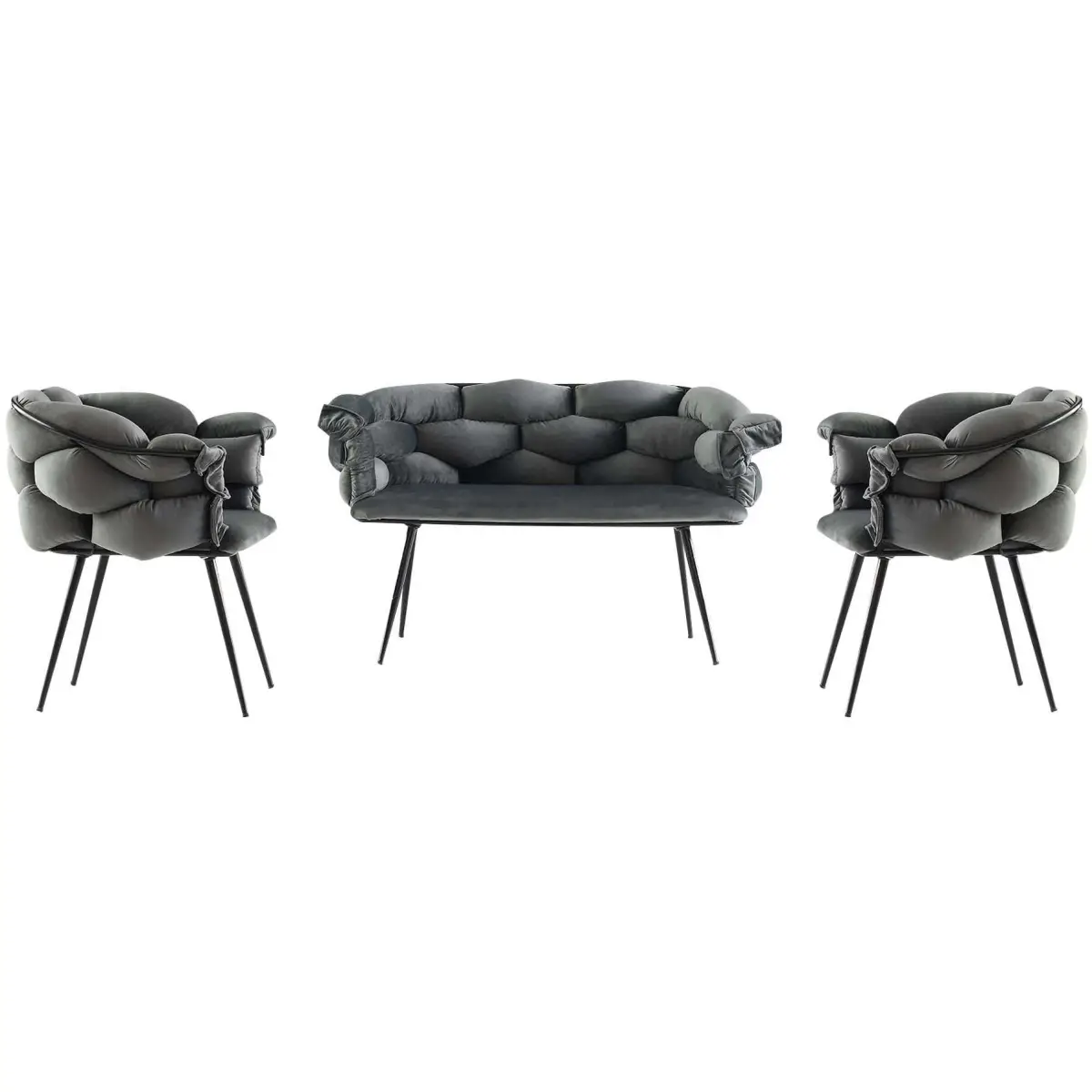 Ensemble canapé et fauteuils Balon Gris foncé et noir