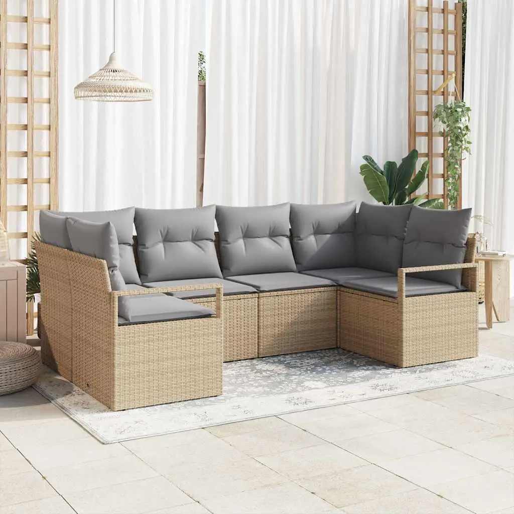 Ensemble de Canapés avec coussin 6 pcs Beige polyrotin vidaXL 3346520 beige et gris