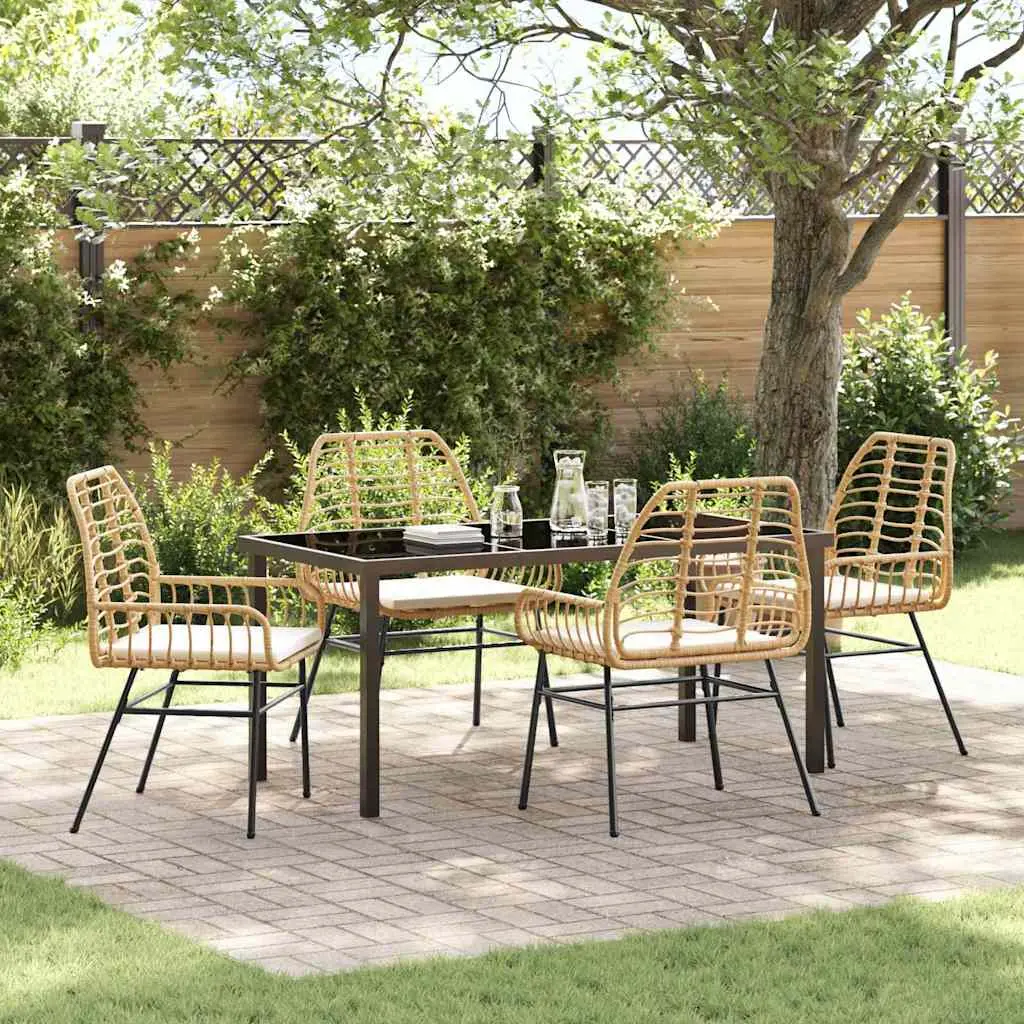 Ensemble de salle à manger pour jardin 5 pcs Marron polyrotin vidaXL 3380865 Naturel et crème