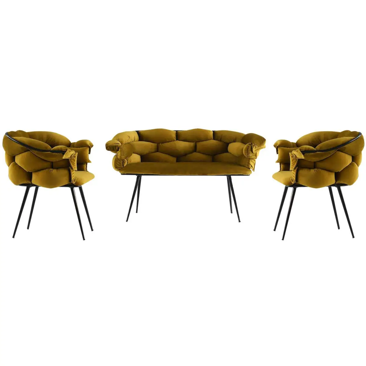 Ensemble canapé et fauteuils Balon Ocre et noir