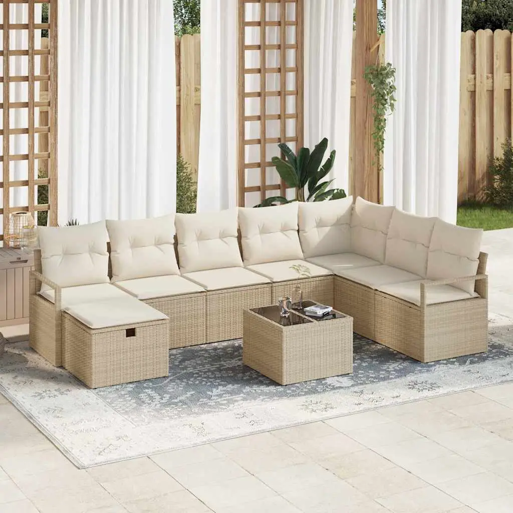 Ensemble de Canapés avec coussin 5 pcs polyrotin vidaXL 3360572 Beige/ Blanc crème