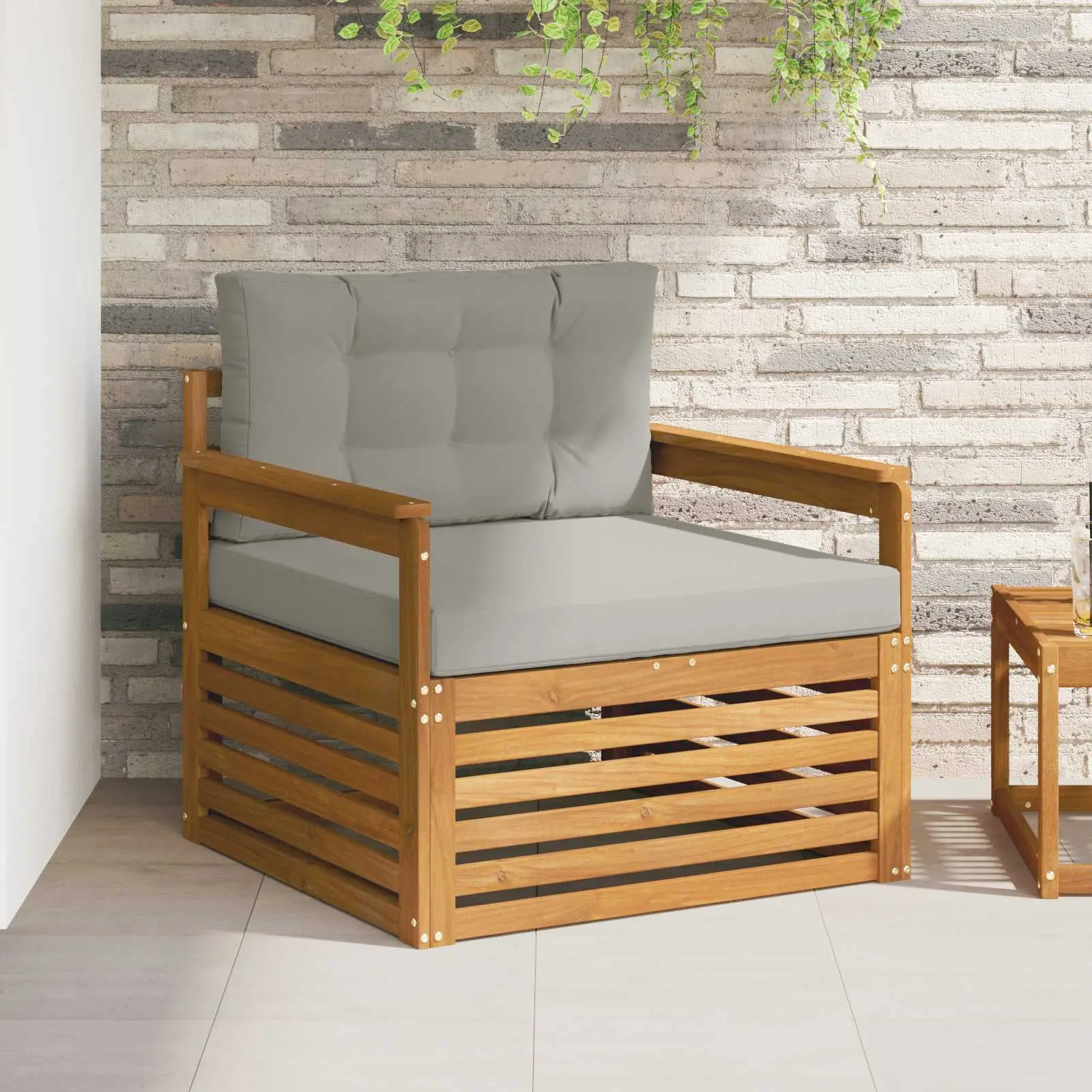 Canapé d’extérieur Bois d’acacia massif et polyester vidaXL 3436381 Naturel et gris clair