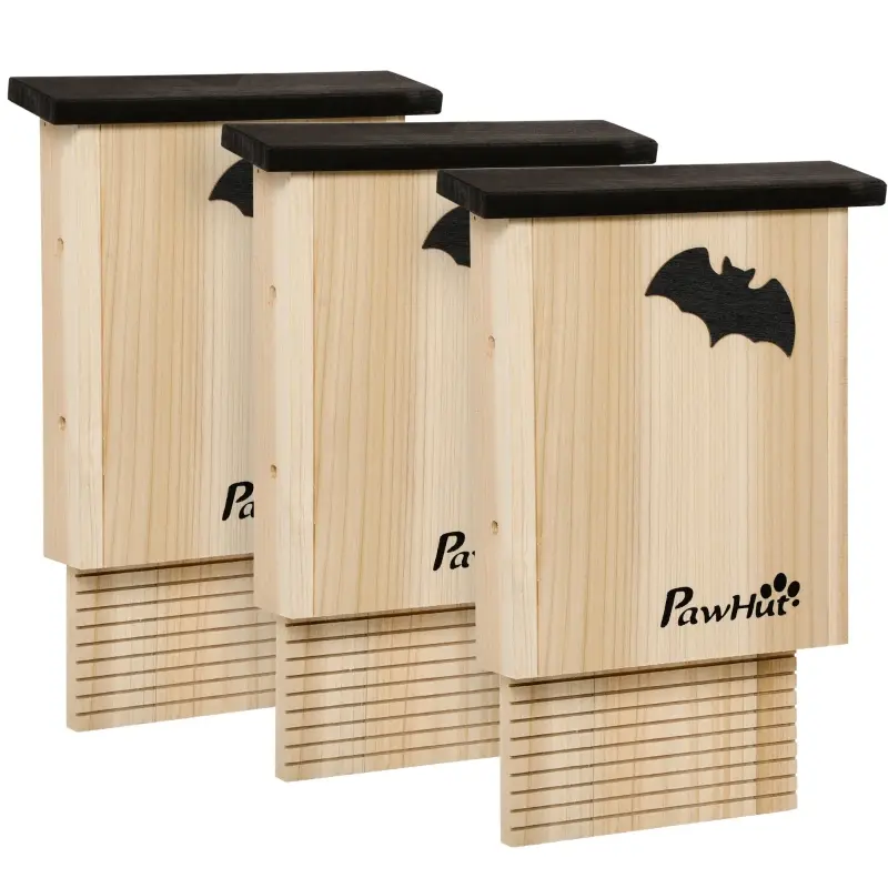 Ensemble de 3 Nichoirs pour Chauves-souris, Bois Traité, Naturel et Noir, 25 x 6 x 37.5 cm – PANGIVO