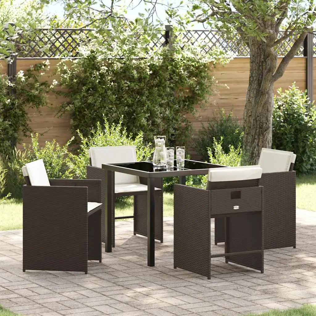 Ensemble de salle à manger pour jardin 5 pcs Marron polyrotin vidaXL 3379984 Marron et blanc crème