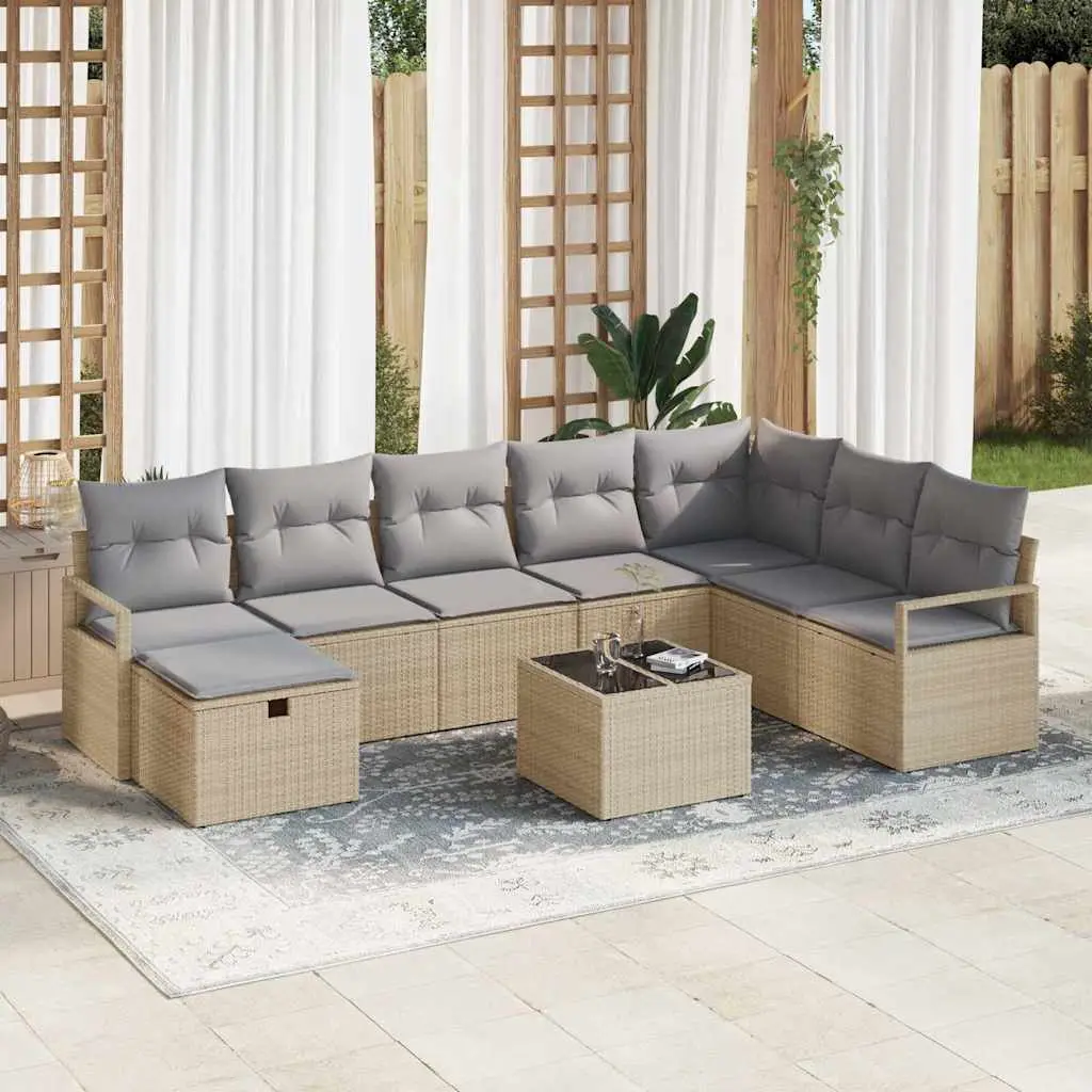 Ensemble de Canapés avec coussin 5 pcs polyrotin vidaXL 3360571 Beige/ Gris clair