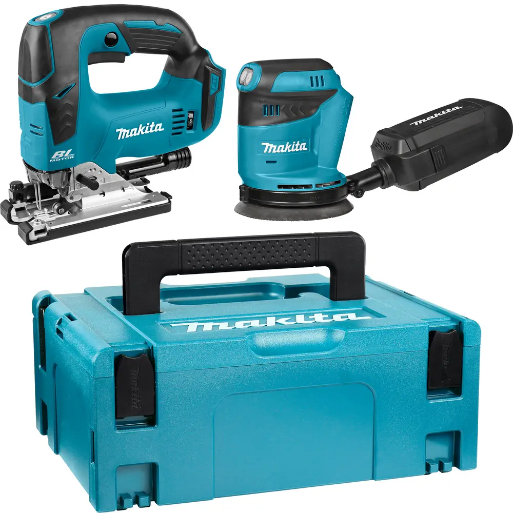 ensemble de 2 machines 18v LXT – Scie sauteuse DJV182 + Ponceuse excentrique DB O180 – MAKITA – sans batterie ni chargeur – 1 MAKPAC – DLX2276J