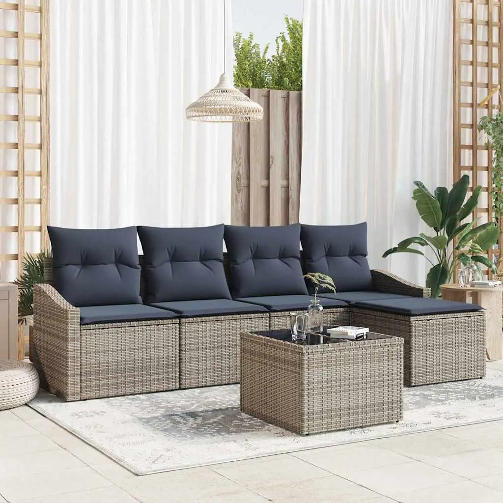 Ensemble de Canapés avec coussin 6 pcs Gris et marine polyrotin vidaXL 3355364 gris et bleu marine